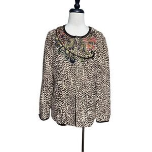Chico's Animal Print Floral Sequined Jacket Size 1 Large